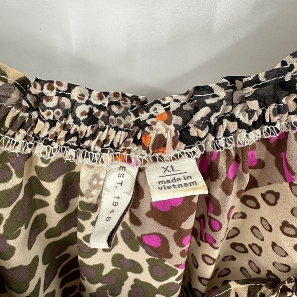 Est. 1946 Brown Leopard Patchwork Smocked Shoulder Long Sleeve Boho Top Size XL - Picture 5 of 8